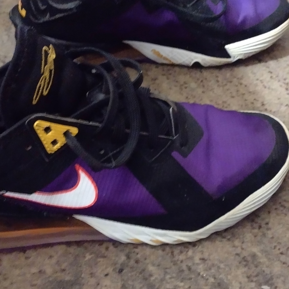 Nike purple and gold LeBron James Lakers sneakers athletic shoes size 11 and 1/2